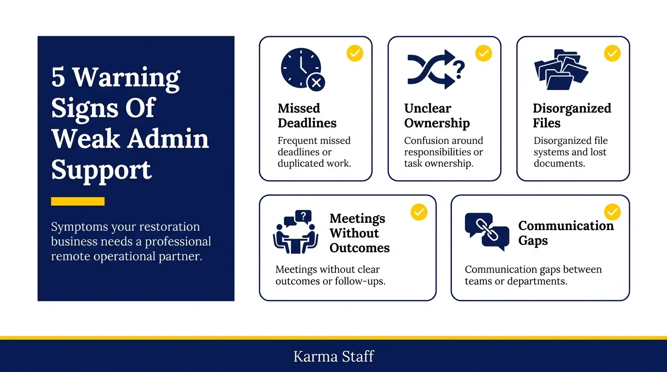 Infographic showing five warning signs of weak administrative support